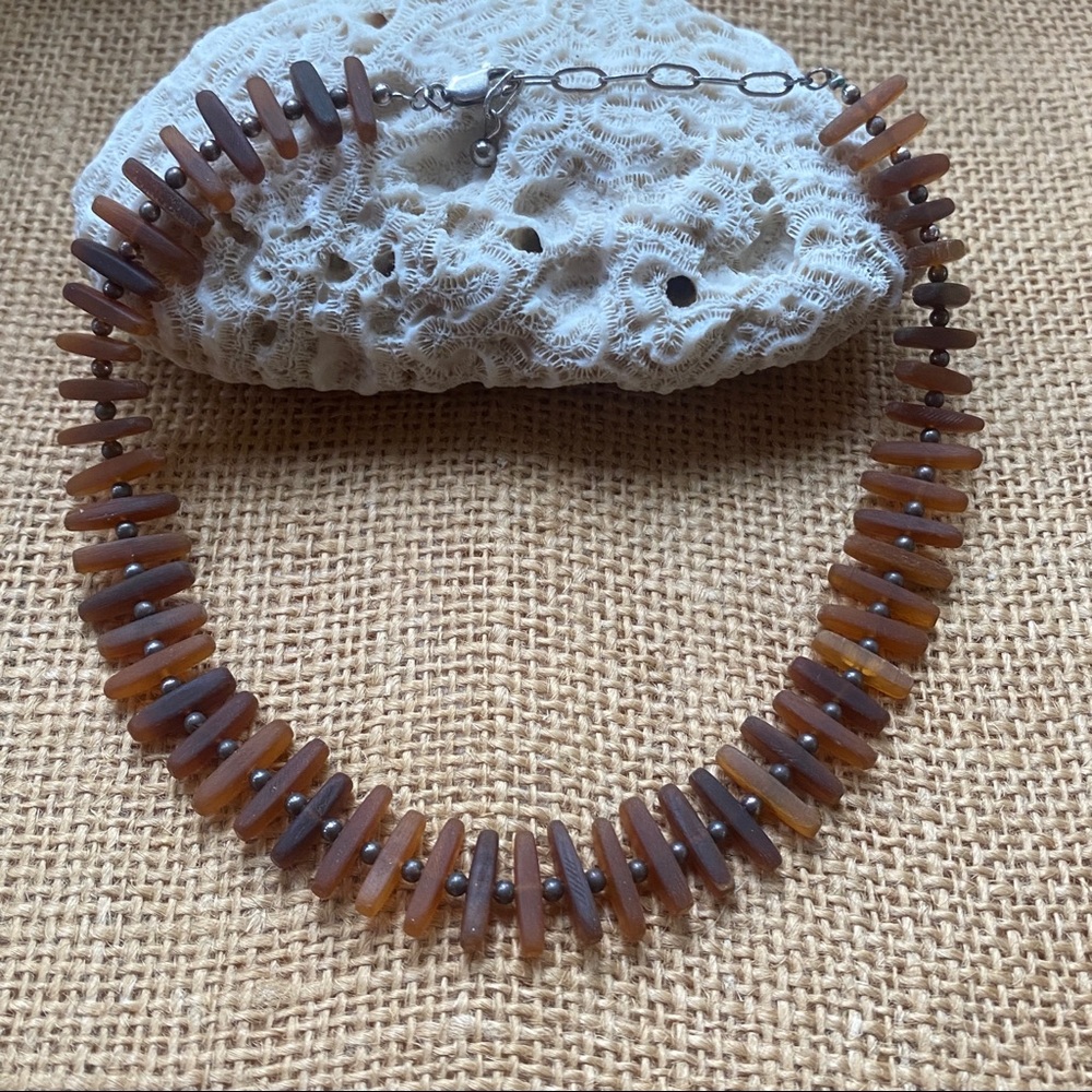 Vintage Amber Sterling Bead Choker Necklace 16”